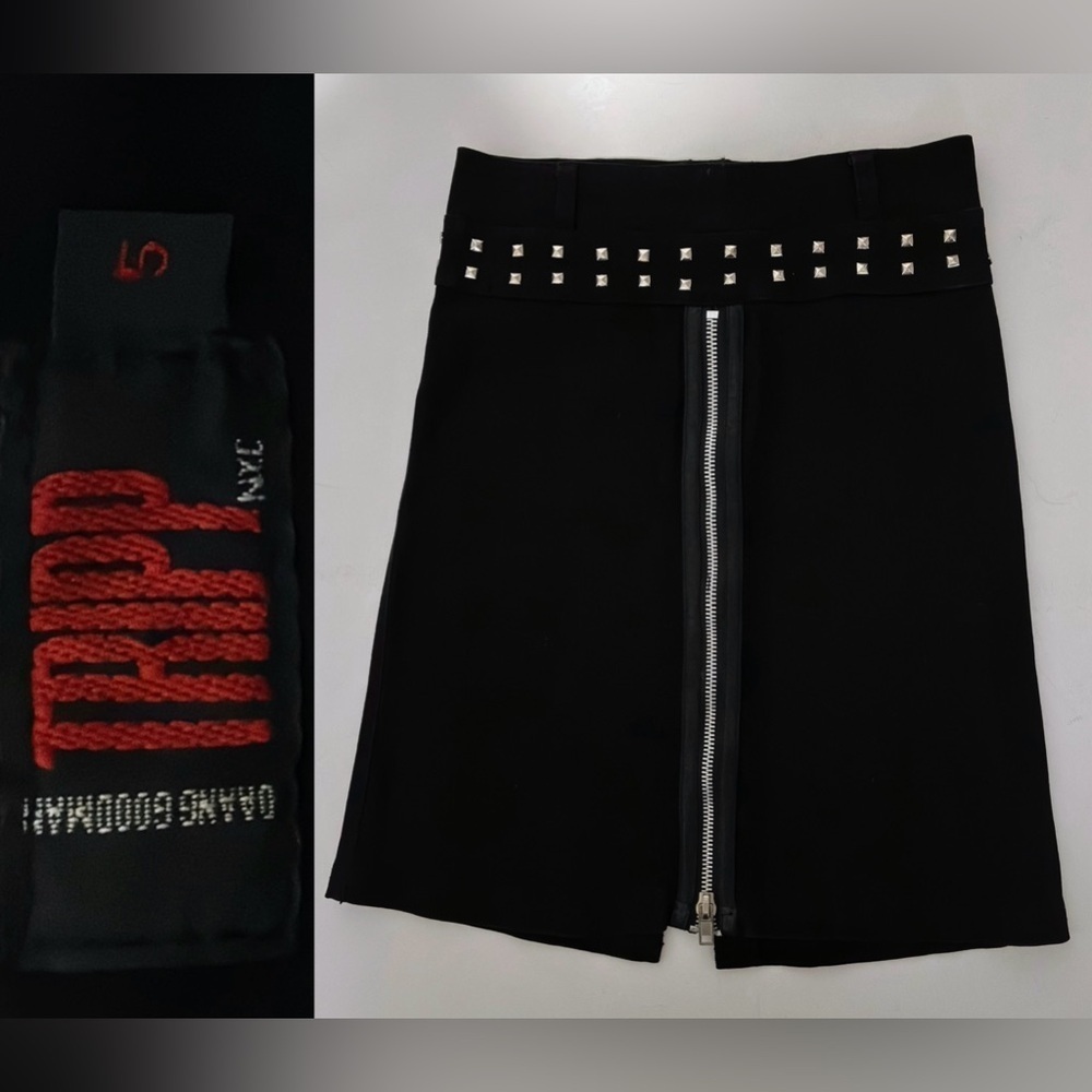 Vintage 90s Y2K Tripp NYC Twill Pyramid Studded zip Black Skirt 5